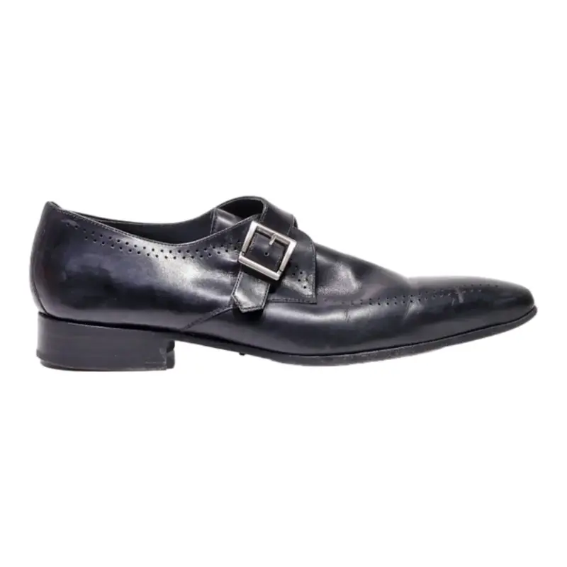 HEYRAUD Monk Shoes Black Leather Mens UK 8