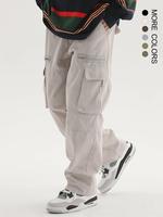 Men's Flap Pockets Drawstring Cargo Pants, Loose Casual Plain Elastic Waist Straight Leg Trousers for Spring & Fall, Pants fo...