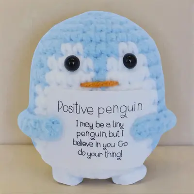 Cute Penguin Design Crochet Ornament, Knitted Penguin Toy with Emotional Support Card, Creative Cute Crochet Ornament for Car...