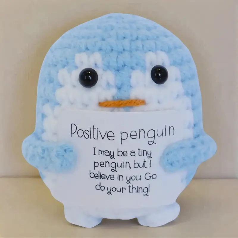 Cute Penguin Design Crochet Ornament, Knitted Penguin Toy with Emotional Support Card, Creative Cute Crochet Ornament for Car...