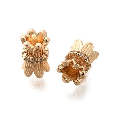 Rack Plating Brass Micro Pave Clear Cubic Zirconia Beads