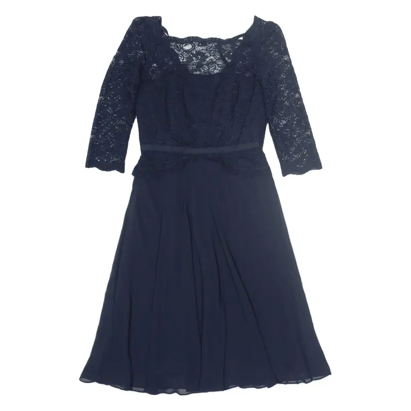 JENNY PACKHAM No 1 Lace A-Line Dress Blue 3/4 Sleeve Midi Womens UK 8