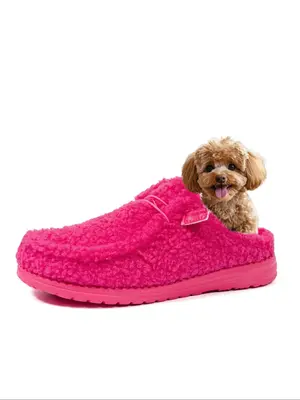 Women's Solid Color Plush Lined Slippers, Casual Soft Comfortable Home Slippers, Warm Slippers for Indoor & Outdoor Use for W...