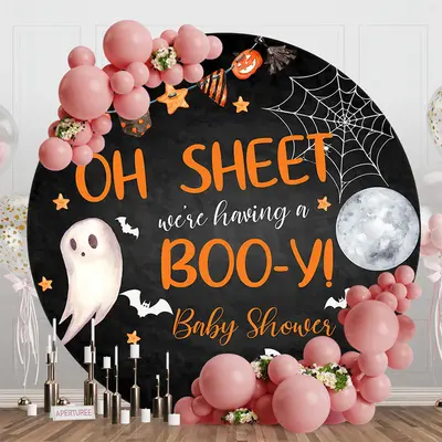 Aperturee Oh Sheet Booy Halloween Round Baby Shower Backdrop - Aperturee