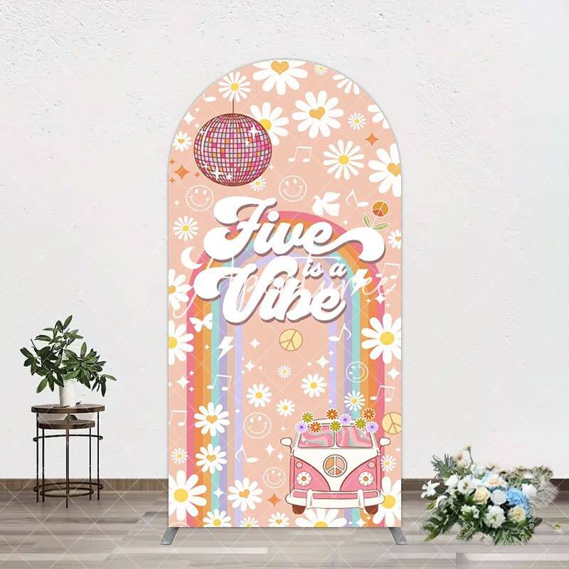 Aperturee Groovy Five Is Vibe Daisy Birthday Arch Backdrop, 1.6X4FT(0.5X1.2M), 38.18 USD, arch backdrop kit, GLH0G255-A