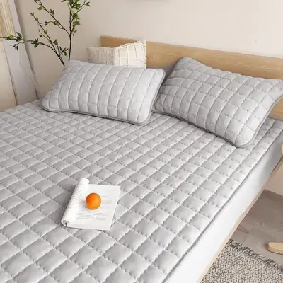 Waterproof Embossed Design Mattress Cover, 3 Counts/set Including Mattress Topper & Pillowcase without Filler, Solid Color Ma...