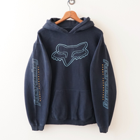 Vintage Fox Racing Motocross Distressed Faded Navy Blue Hoodie Fits