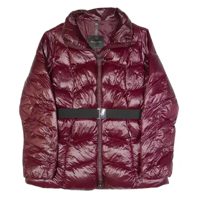 MASSIMO DUTTI Down Insulated Belted Womens Puffer Coat Maroon L