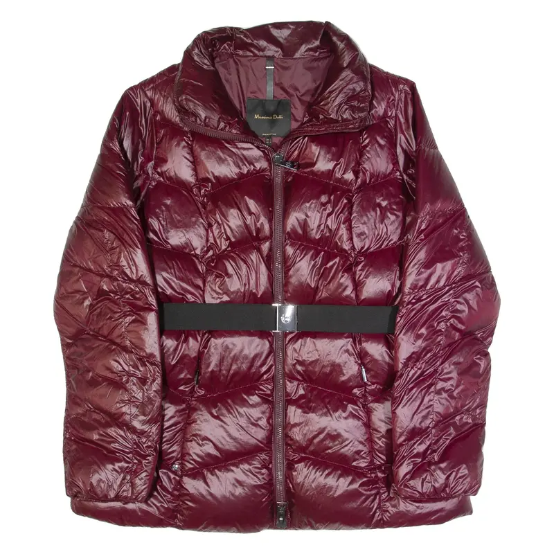 MASSIMO DUTTI Down Insulated Belted Womens Puffer Coat Maroon L