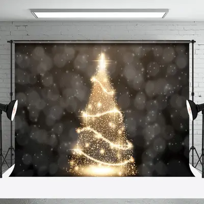 Aperturee Golden Spiral Christmas Tree Star Winter Backdrop - Aperturee