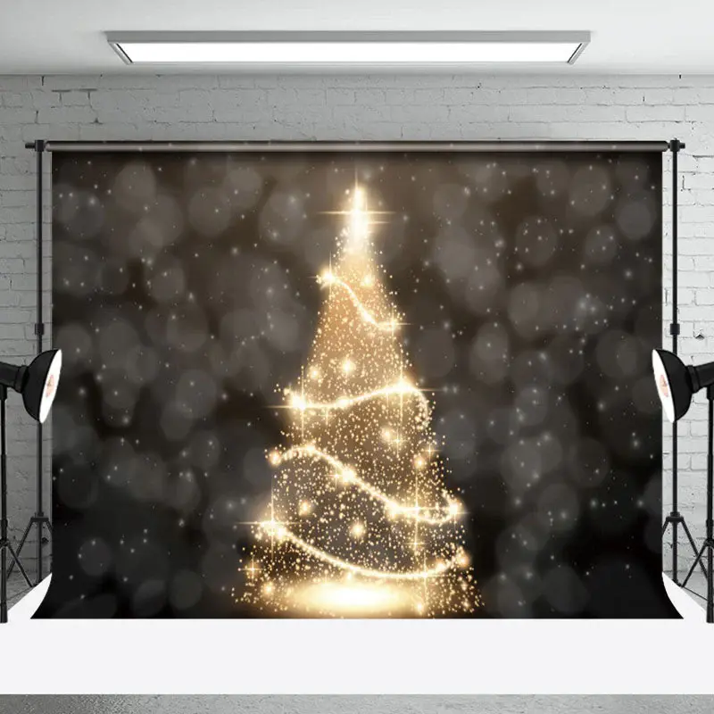 Aperturee Golden Spiral Christmas Tree Star Winter Backdrop - Aperturee