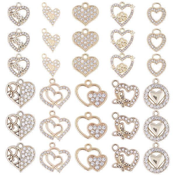 40Pcs 10 Style Alloy Crystal Rhinestone Pendants