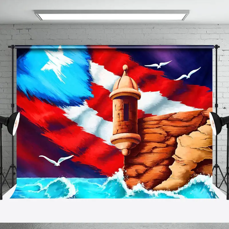 Lighthouse Puerto Rico Flag Independence Day Backdrop