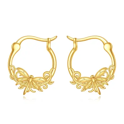 10K Gold Dragonfly Hoop Earrings