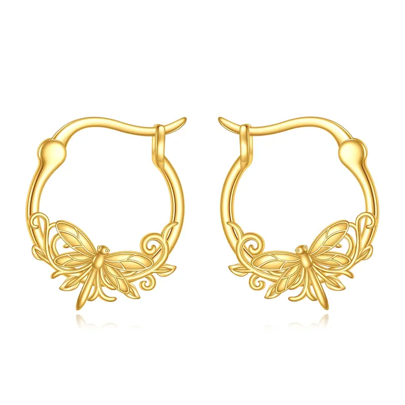 10K Gold Dragonfly Hoop Earrings