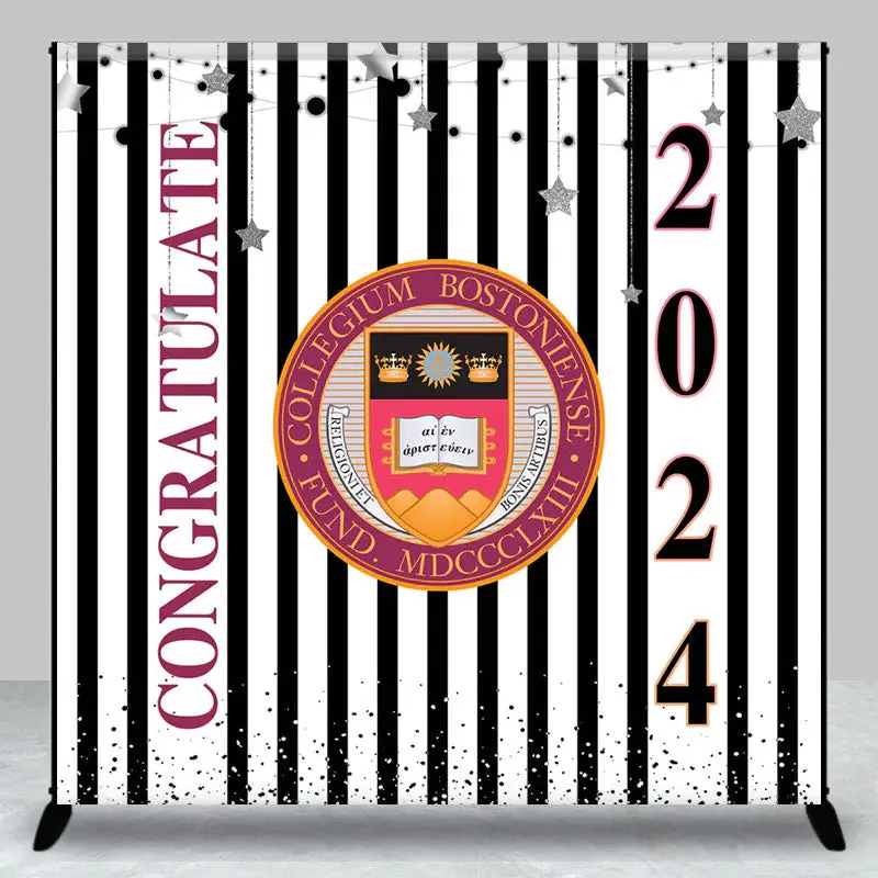 Custom Stripe Stars School Emblem Graduation Backdrop - Aperturee