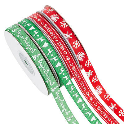 4 Rolls 4 Colors 25 Yards Christmas Theme Polyester Printed Ribbon