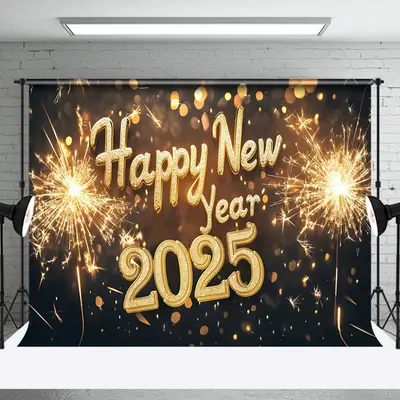Diamond Decoration 2025 Happy New Year Party Backdrop - Aperturee