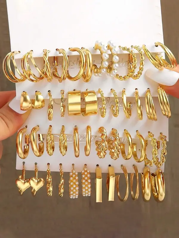 Faux Pearls & Twist Decorated Bundle Earrings, Summer Jewelry Set, Geometric Design Hoop Earrings for Girlfriend Gifts, 2024 ...