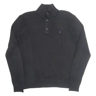 POLO RALPH LAUREN Mens Jumper Black 1/4 Zip Tight Knit M