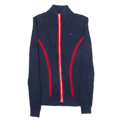 TOMMY HILFIGER Mens Patterned Jumper Blue Striped High Neck Tight Knit XXS