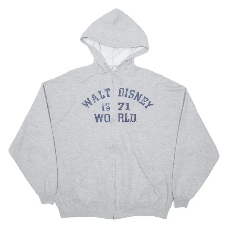 DISNEY Mens Grey Hoodie Full Zip USA 2XL