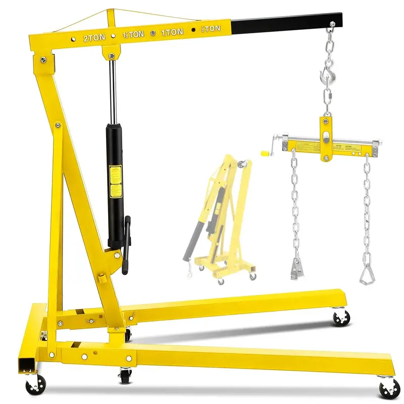 Garvee 2 Ton Hydraulic Engine Hoist with Lever Stabilizer, 4 Adjustable Boom, High-Strength Steel, 6 Swivel Casters, Foldable...