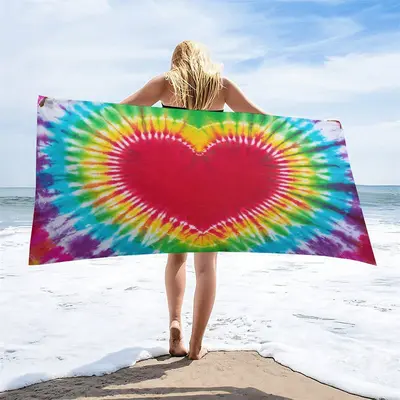 Vintage Colorful Heart Tie Dye Pattern Beach Towel - Aperturee