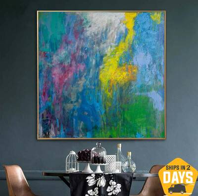 Extra Large Abstract Paintings On Canvas Blue Wall Art Handmade Painting Textured Oil Painting Indian Room Wall Decor | DURIN...