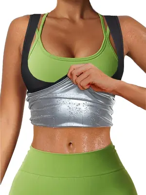 Women's Solid Sauna Top, Tight-fitting Sauna Sweat Sport Top, Workout Gym Exercise Tank Top for Women