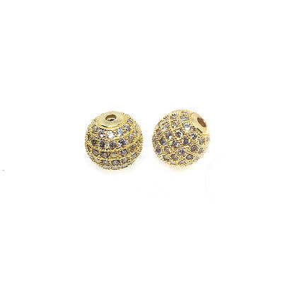 CZ Brass Micro Pave Grade AAA Clear Color Cubic Zirconia Round Beads