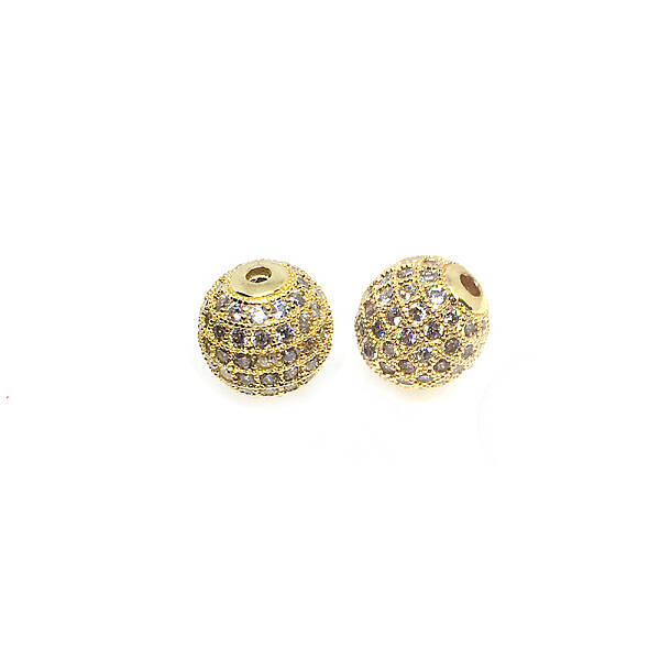 CZ Brass Micro Pave Grade AAA Clear Color Cubic Zirconia Round Beads