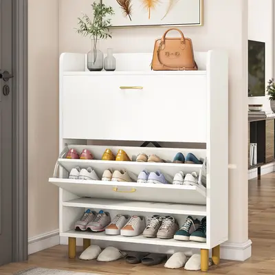 Tribesigns Shoe Cabinet with Flip Doors, Entryway Shoe Organizer Rack for Narrow Closet