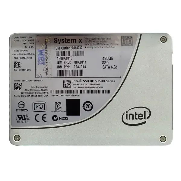 00AJ010 Lenovo 480GB Multi-Level Cell SATA 6Gb/s Hot-Swappable 2.5-Inch Solid State Drive