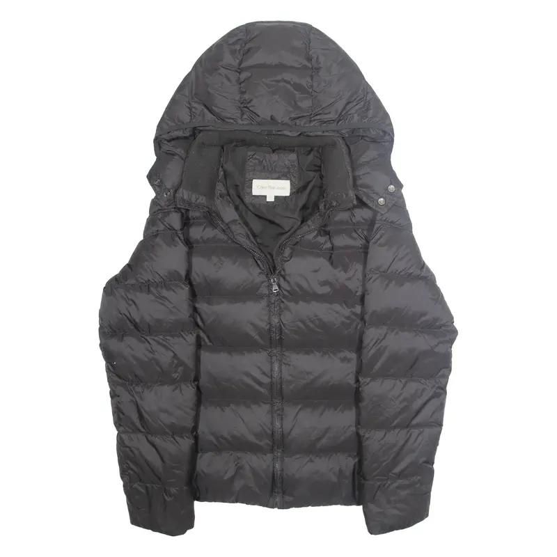 CALVIN KLEIN JEANS Mens Puffer Coat Black Nylon Hooded XL