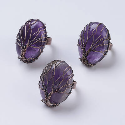 Natural Amethyst Adjustable Finger Ring