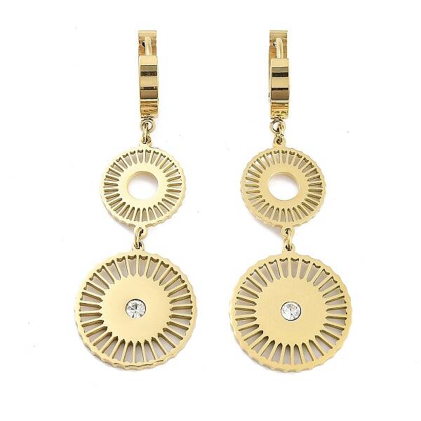 Flat Round 304 Stainless Steel Dangle Earrings