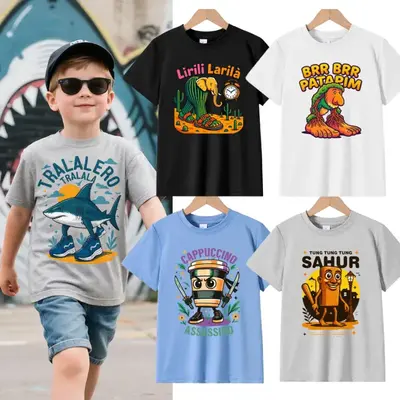 7-13T Italian Brainrot Gen Z Humor Meme Kids Tung Tung Tung Sahur Tralalero Tralala Teen Boys Girls T-Shirt Cappuccino Assass...