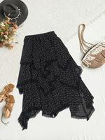 Women's All Over Print Contrast Lace Ruffle Trim Tiered Layer Skirt, Boho Fashion Elastic Waist Long Skirt for Daily Holiday ...