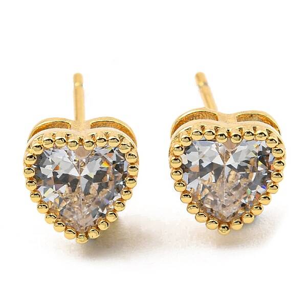 Cubic Zirconia Heart Stud Earrings