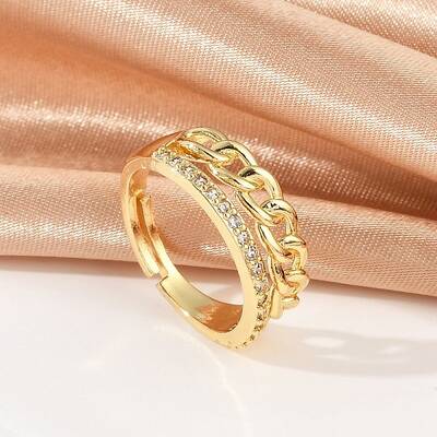Curb Chain Style Brass Micro Pave Clear Cubic Zirconia Open Cuff Rings for Women