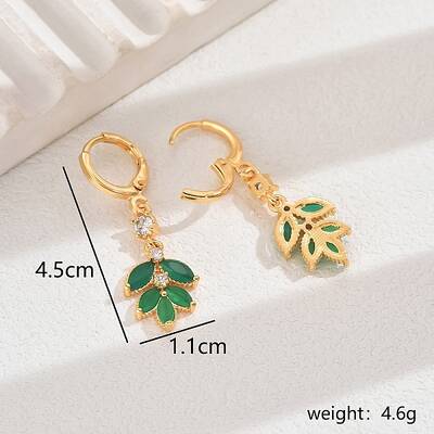 The 18K gold plating Elegant Copper Leaf Earrings with Zircon for Women