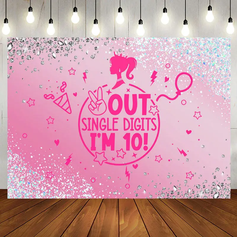 Out Single Digits Pink Girls 10th Birthday Backdrop - Aperturee