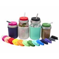 Silicone Straw Hole Tumbler with Stainless Steel Band for Mason Jars