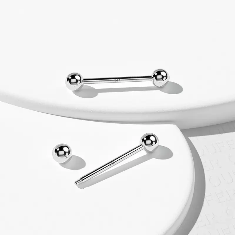 14K White Gold Ball Nipple Ring - 16mm