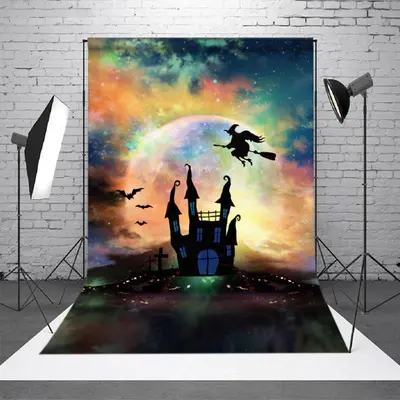 Moon Horrible Night Castle Witch Halloween Backdrop - Aperturee