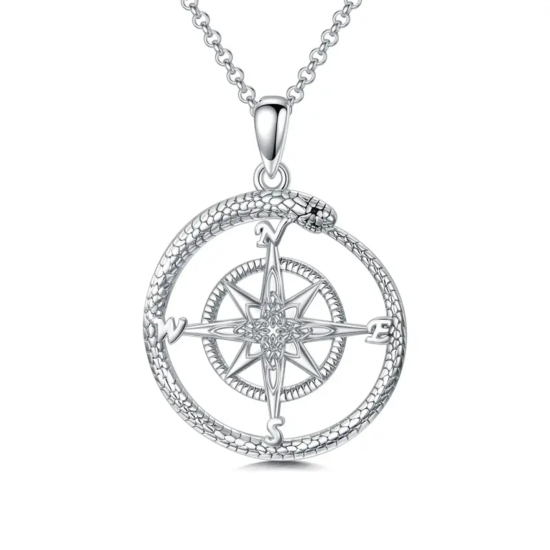 Sterling Silver Snake Circle Pendant Necklace