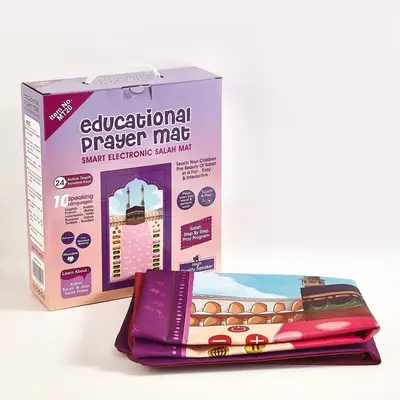 Adult Educational Interactive Prayer Mat - Islamic Gifts Muslim Blue with Quran Recitations and Hadiths