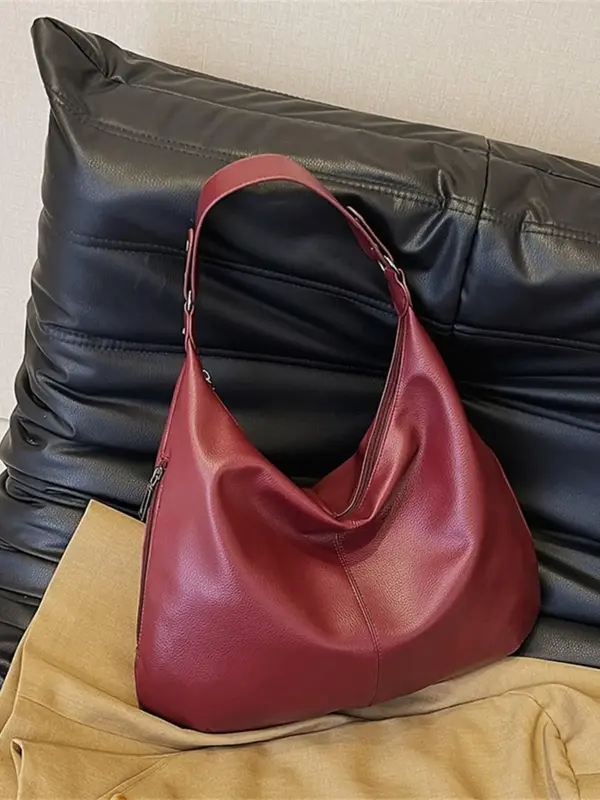 Women's Solid Color Shoulder Bag, Fashionable Large Capacity Tote Bag for Daily Used, Casual Trendy Versatile High-quality Da...