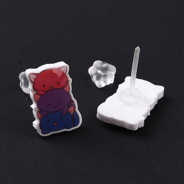 Acrylic Cat Stud Earrings with Platic Pins for Women